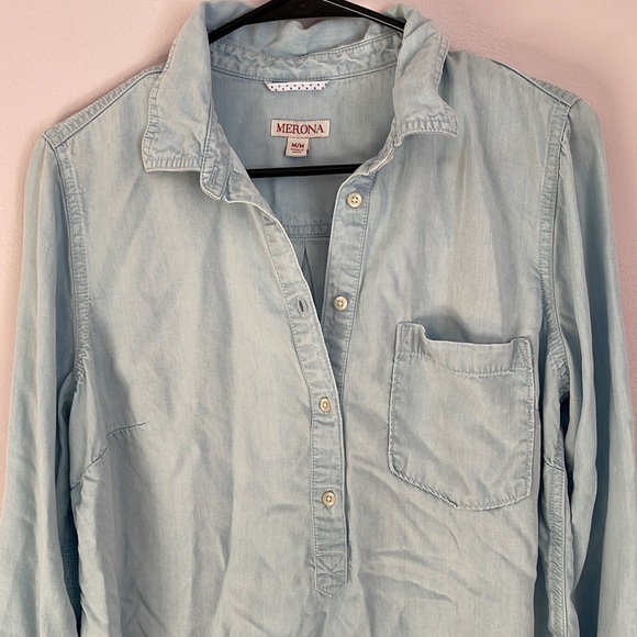 Blue half Button Up - Picture 2 of 7